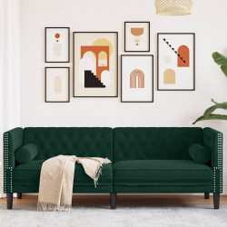 Sofá chesterfield com rolos 3 lugares veludo verde-escuro