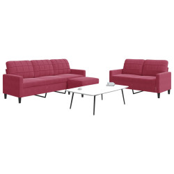 3 Pcs conjunto de sofás com almofadões veludo vermelho tinto