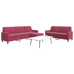 3 Pcs conjunto de sofás com almofadões veludo vermelho tinto