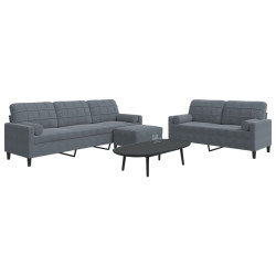 3 Pcs conjunto sofás com almofadões e rolos veludo cinza-escuro