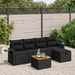 6 Pcs conjunto sofás de jardim c/ almofadões vime PE preto