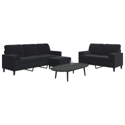 3 Pcs conjunto de sofás com almofadões e rolos veludo preto