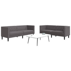 2 Pcs conjunto de sofás chesterfield couro artificial cinzento
