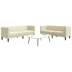 2 Pcs conjunto de sofás chesterfield couro artificial creme