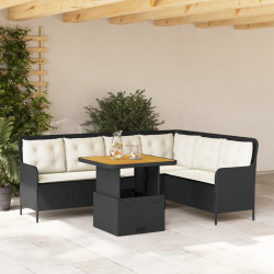 2 Pcs conjunto sofás de jardim com almofadões vime PE preto