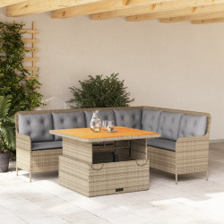 2 Pcs conjunto de sofás p/ jardim com almofadões vime PE bege