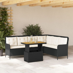 2 Pcs conjunto sofás de jardim com almofadões vime PE preto