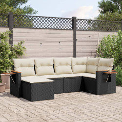 6 Pcs conjunto sofás de jardim c/ almofadões vime PE preto