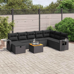 9 Pcs conjunto de sofás p/ jardim c/ almofadões vime PE preto
