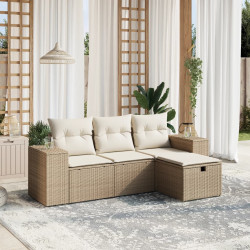 4 Pcs conjunto de sofás para jardim c/ almofadões vime PE bege