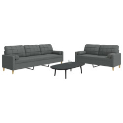2 Pcs conjunto de sofás com almofadões tecido cinzento-escuro
