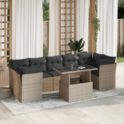8 Pcs conj. sofás jardim c/ almofadões vime PE cinzento-claro