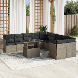 11 Pcs conjunto sofás de jardim c/ almofadões vime PE cinzento