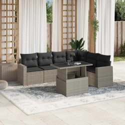 7 Pcs conj. sofás jardim com almofadões vime PE cinzento-claro