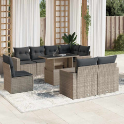 9 Pcs conj. sofás jardim com almofadões vime PE cinzento-claro