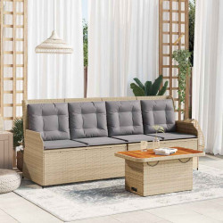 3 Pcs conjunto lounge de jardim com almofadões vime PE bege