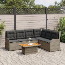 5 Pcs conjunto lounge de jardim c/ almofadões vime PE cinzento
