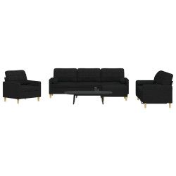 4 Pcs conjunto de sofás c/ almofadas/apoio pés tecido preto