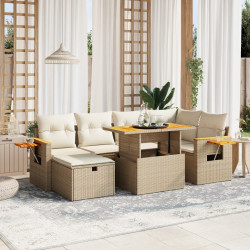 7 Pcs conjunto de sofás p/ jardim com almofadões vime PE bege