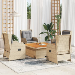 5 Pcs conjunto lounge p/ jardim com almofadões vime PE bege