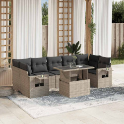8 Pcs conj. sofás jardim c/ almofadões vime PE cinzento-claro