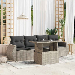 5 Pcs conj. sofás jardim c/ almofadões vime PE cinzento-claro