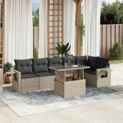 7 Pcs conj. sofás jardim com almofadões vime PE cinzento-claro