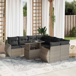 9 Pcs conj. sofás jardim com almofadões vime PE cinzento-claro