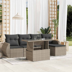 6 Pcs conj. sofás jardim com almofadões vime PE cinzento-claro