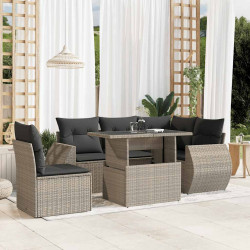 6 Pcs conj. sofás jardim com almofadões vime PE cinzento-claro