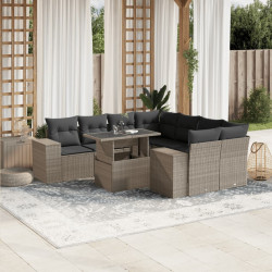 9 Pcs conj. sofás jardim com almofadões vime PE cinzento-claro