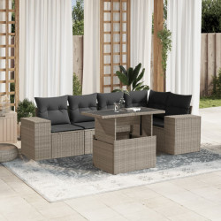 6 Pcs conj. sofás jardim com almofadões vime PE cinzento-claro