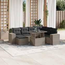 8 Pcs conj. sofás jardim c/ almofadões vime PE cinzento-claro