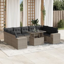 10 Pcs conj. sofás jardim com almofadões vime PE cinzento-claro