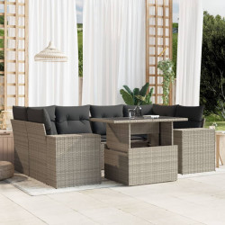 7 Pcs conj. sofás jardim com almofadões vime PE cinzento-claro