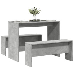 3 Pcs conj. mesa jantar e banco deriv. madeira cinzento cimento