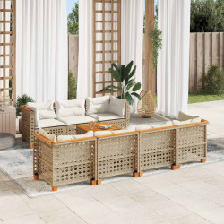8 Pcs conjunto de sofás p/ jardim com almofadões vime PE bege