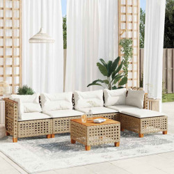 6 Pcs conjunto de sofás p/ jardim com almofadões vime PE bege