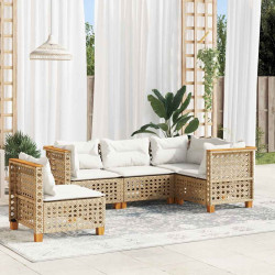 5 Pcs conjunto de sofás p/ jardim com almofadões vime PE bege