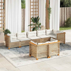 8 Pcs conjunto de sofás p/ jardim com almofadões vime PE bege