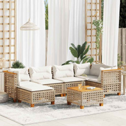 7 Pcs conjunto de sofás p/ jardim com almofadões vime PE bege