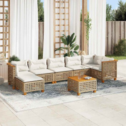 8 Pcs conjunto de sofás p/ jardim com almofadões vime PE bege