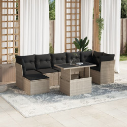8 Pcs conj. sofás jardim c/ almofadões vime PE cinzento-claro