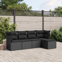 5 Pcs conjunto sofás de jardim com almofadões vime PE preto