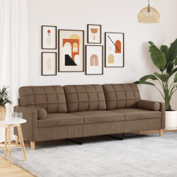 Sofá 3 lugares c/ almofadas decorativas 210 cm tecido castanho