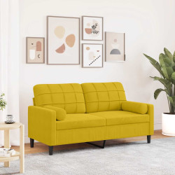 Sofá 2 lugares c/ almofadas decorativas 140 cm veludo amarelo