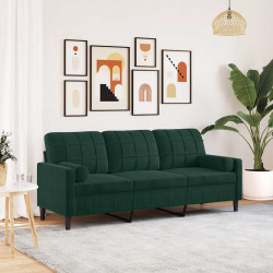 Sofá 3 lug. c/ almofadas decorativas 180 cm veludo verde-escuro