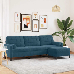 Sofá de 3 lugares com apoio de pés 210 cm veludo azul