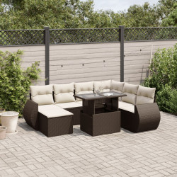8 Pcs conjunto sofás de jardim c/ almofadões vime PE castanho