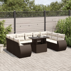 10 Pcs conj. sofás jardim com almofadões vime PE castanho